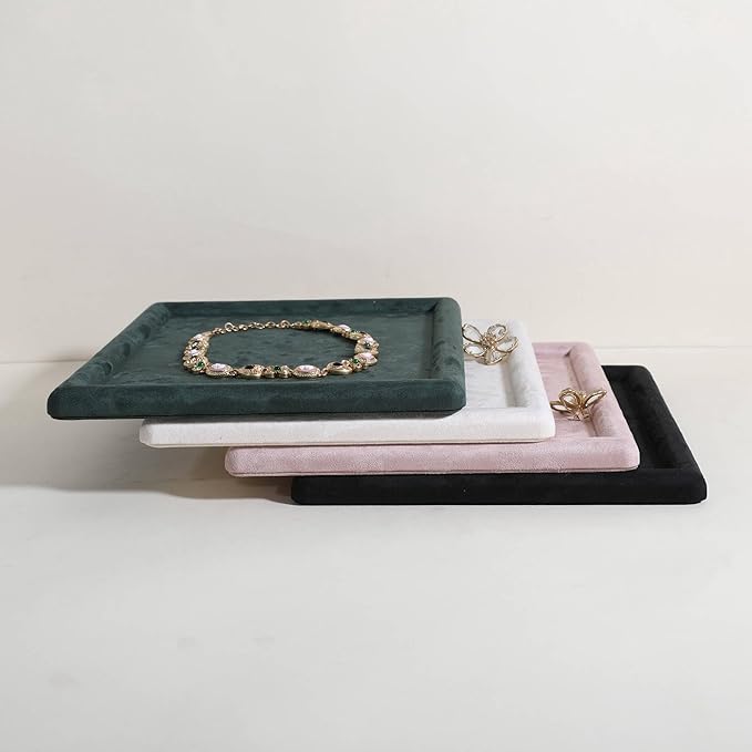 Rectangle Jewelry storage organizer plate, Velvet Jewerly display tray, Empty showcase tray for Necklace Bracelet Ring Earring【Green-Medium, 11.8 x 8.7 in 】