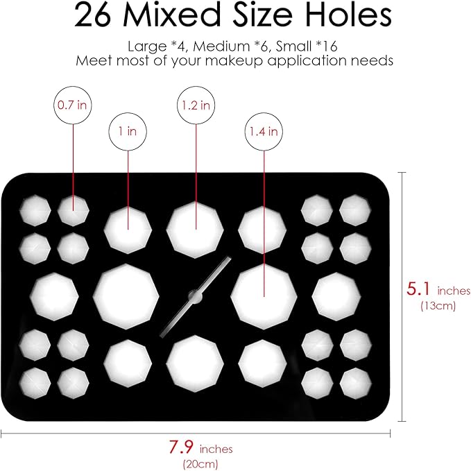 Makeup Brushes Drying Rack with Silicone Mat, 26 Holes Acrylic Brush Holder Stand Tree Tray, Adjustable Makeup Brush Holder