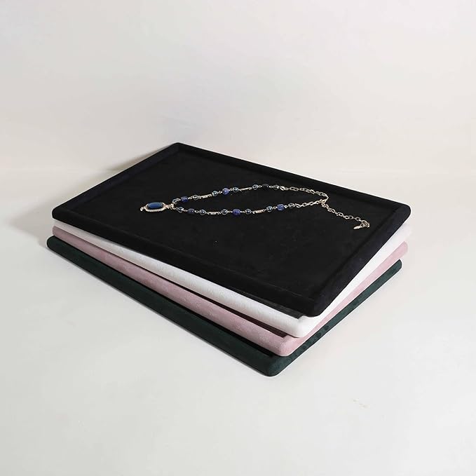 Rectangle Jewelry storage organizer plate, Velvet Jewerly display tray, Empty showcase tray for Necklace Bracelet Ring Earring【Black-Large, 17.7 x 11.8 in 】