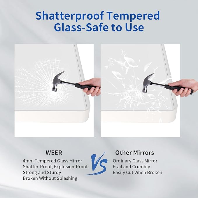 WEER White Bathroom Mirror 20X30 Inch, Rounded Rectangle White Metal Frame Mirror, Matte White Bathroom Vanity Mirror with Tempered Glass, Anti-Rust, Hangs Horizontally or Vertically