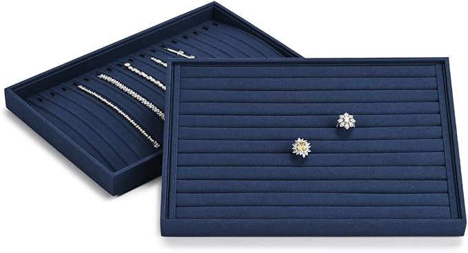 Microfiber Jewelry Trays 16 Slots Necklace Tray Necklace Bracelet Display Tray Jewelry Drawer Organizer Tray Necklace Holder for Necklace,Bracelets,Watch Storage(Blue)