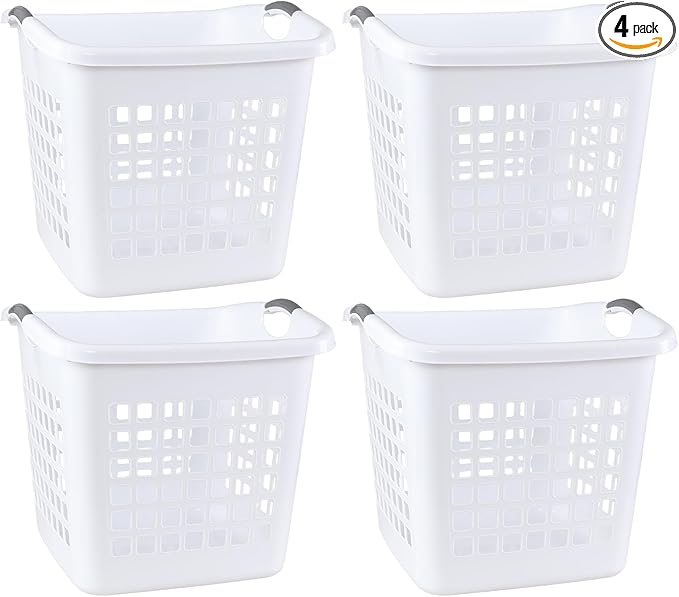 4 Pack Plastic Laundry Hamper, 70 L Large Dirty Clothes Storage Baskets with Comfort Handle, White