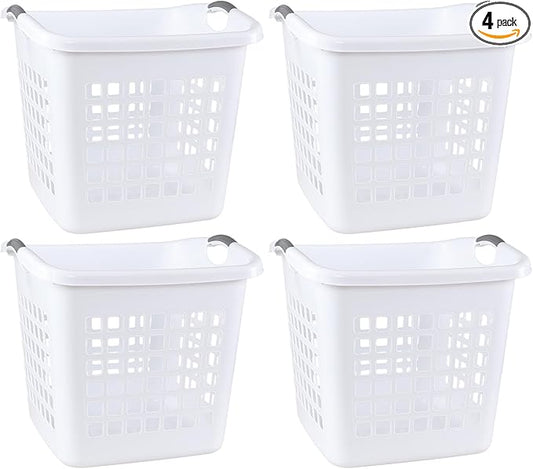 4 Pack Plastic Laundry Hamper, 70 L Large Dirty Clothes Storage Baskets with Comfort Handle, White