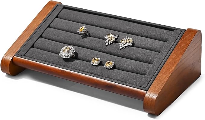 Solid Wood Jewelry Ring Stand Slotted Display Jewelry Showcase Display Organizer Ring Holder for Showcase(Grey)