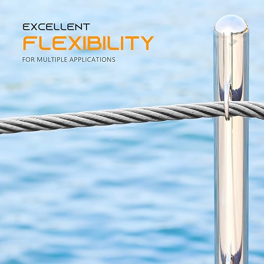 3/16" Stainless Steel Cable 500FT, 7 x 19 Strand Wire Rope Aircraft Cable, 3700lbs Breaking Strength for Deck Cable Railing, Ziplines, Clotheslines, and DIY Balustrades