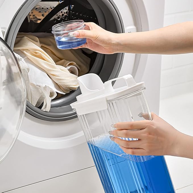 [2 Pack] Laundry Detergent Dispenser for Laundry Room Organization and Storage, 2800ml Laundry Soap Dispenser，Liquid Laundry Detergent Dispenser with 4 Removable Labels, BPA Free & Pet Plastic, Clear