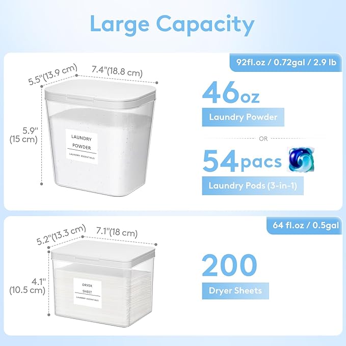 Lifewit Laundry Pods Container with Pop-up Lid, Detergent Dispenser, Dryer Sheet Holder, Laundry Room Organization Storage Jars for Washing Powder, Soap, Scent Booster Beads,0.5+0.72gal, 6 Pcs