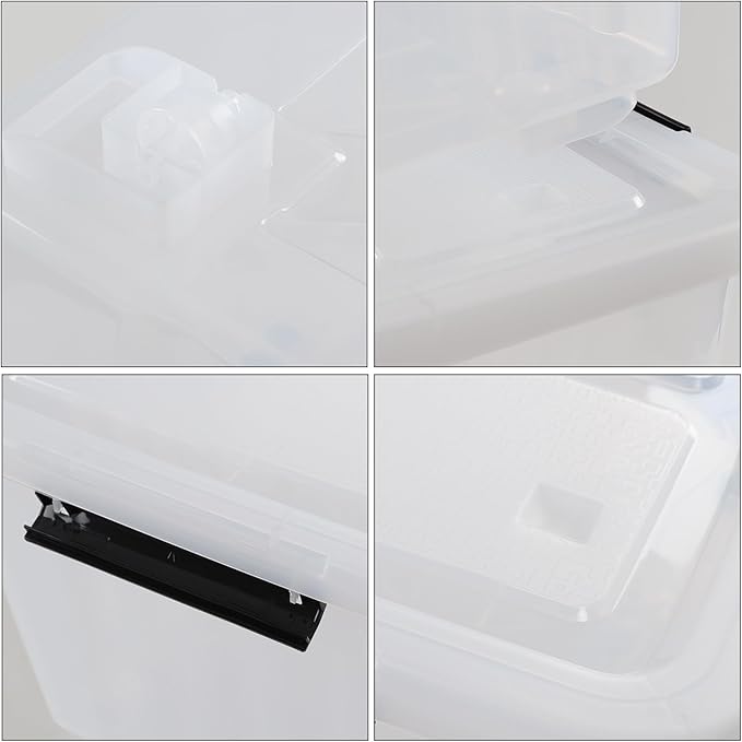 70 Quart Large Plastic Storage Box, Clear Latching Bin with Lid and Wheels, 4 Packs