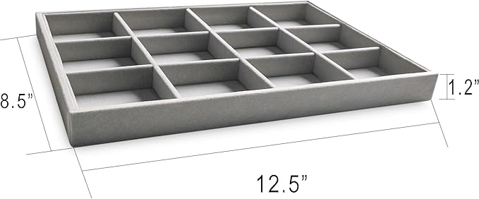 Frebeauty Stackable Velvet Jewelry Organizer Trays for Drawers Inserts Jewelry Storage Tray Display Case, Stud Earrings Bracelets Necklace Rings Trays for Women Girls(Set of 2)(Grey)