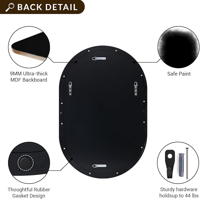 ANDY STAR Oval Bathroom Mirrors, 30x48’’ Double Vanity Mirror, Black Oval Mirrors for Bathroom, Stainless Steel Framed, 1’’ Deep Wall Mounted Vertical/Horizontal