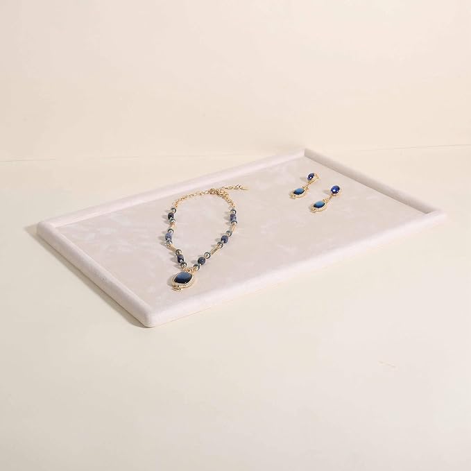 Rectangle Jewelry storage organizer plate, Velvet Jewerly display tray, Empty showcase tray for Necklace Bracelet Ring Earring【Beige-Large, 17.7 x 11.8 in 】