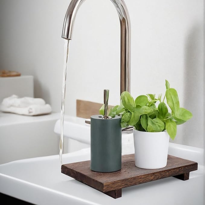 (9x6 Inch,Brown) Wood Riser Soap Tray, Rustic Wood Pedestal Stand Tray Farmhouse Kitchen Counter Decor Bathroom Soap Dish Holder for Sink,Vanity,Plant,Bottles, Candles Display