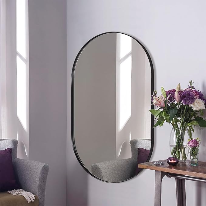 ANDY STAR Oval Bathroom Mirrors, 30x48’’ Double Vanity Mirror, Black Oval Mirrors for Bathroom, Stainless Steel Framed, 1’’ Deep Wall Mounted Vertical/Horizontal