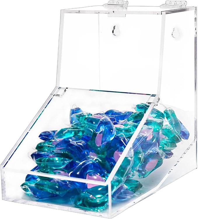 Laundry Pods Container,Acrylic Candy Dispenser Holder with 2 Lids,Dishwasher Pod Holder,Coffee Pod Holder, Laundry Pod Holder for Laundry Room,Kitchen,Home (1 pcs,8.6" L x 7.1" W x 8.6" H)