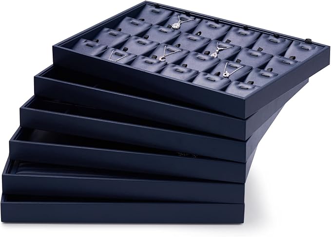 Blue Leather Jewelry Tray Necklace Display Tray Jewelry Drawer Organizer Necklace Bracelet Holder Organizer Stackable Jewelry Trays Necklace Bracelet Storage Display (Blue)