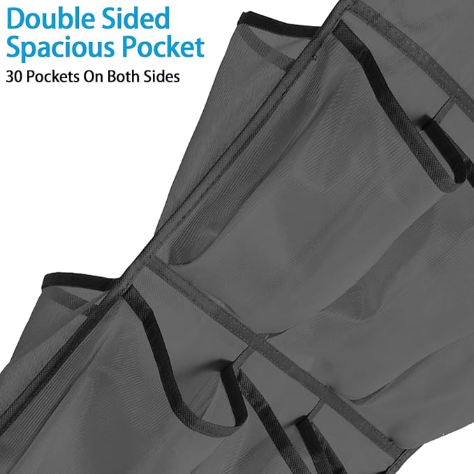 30 Large Pockets Dual Sided Hanging Shoe Organizer Double-Side Closet Storage Shelves with Rotating Hanger Space Saving Storage Bag Portable Shoe Rack Holder for Bedroom Laundry Room,Black
