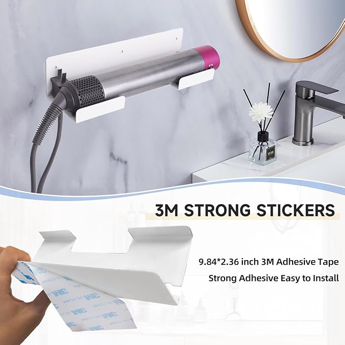 Curling Iron Holder Wall Mount, 2 Pack Aluminum Alloy Flat Iron Holder Wall Mount, Hair Straightener Holder 3M Adhesive & Screw for Bathroom White PTALSEAW