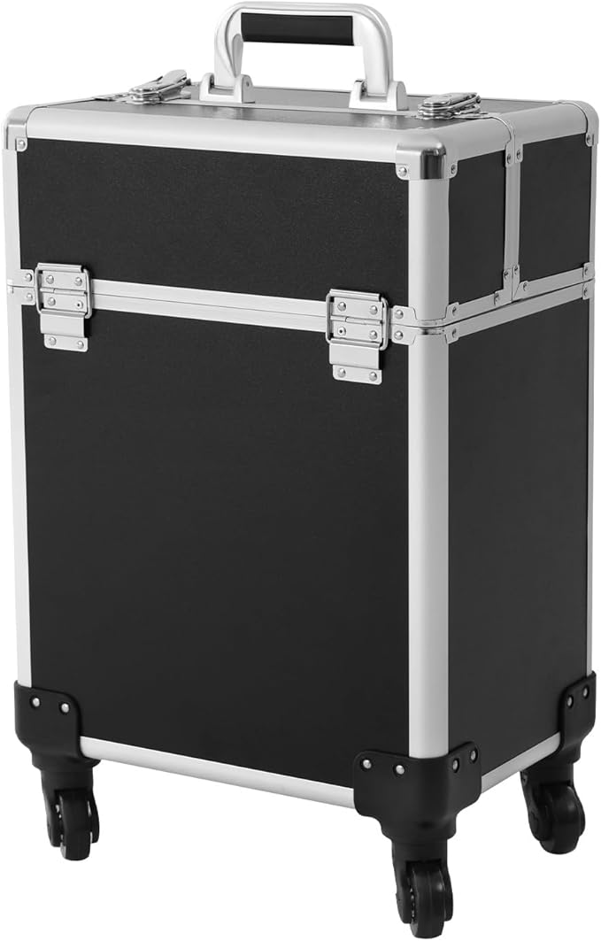 Rolling Makeup Case, Professional Cosmetic Train Case Trolley Roll Travel Box Large Capacity Salon Travel Case for Makeup Artist, Hairstylists, Nail Tech Makeup (Style 3)