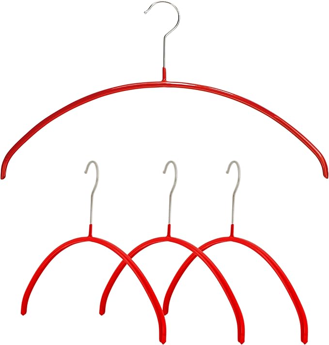 Mawa Narrow Petite Clothing Hangers, Steel Hanger with Non-Slip Coating, for Shirts, Blouses, Dresses, Light Jackets, 360-degree Rotatable Hook, Set of 4, Red