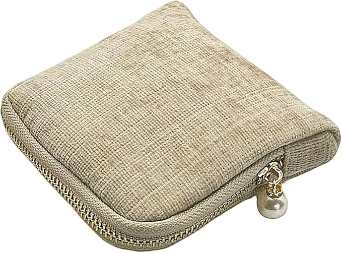 Small Travel Jewelry Case - Jewelry Travel Organizer Bag with Tassel Zipper for Bracelets, Necklaces, Bangles, Jewelry Organizer Storage Bag Gift for Women Girls - LJB002-Beige