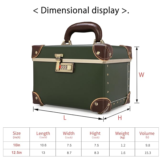 urecity Vintage Makeup Train Case with Metal Combination Lock, Green Artificial Leather, Professional Cosmetic Organizer Storage Box with Striped Interior