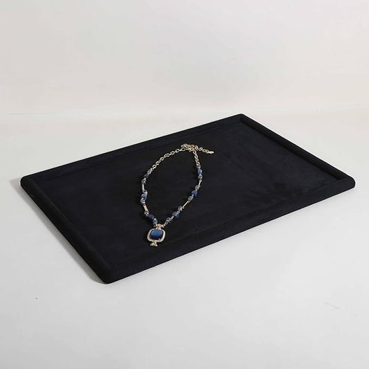 Rectangle Jewelry storage organizer plate, Velvet Jewerly display tray, Empty showcase tray for Necklace Bracelet Ring Earring【Black-Large, 17.7 x 11.8 in 】