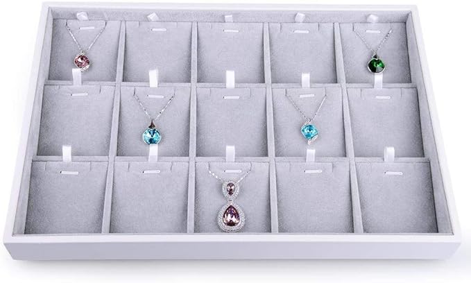 Oirlv Velvet Jewelry Organizer Trays Stackable Showcase Jewelry Display Storage Tray (15 Grids Insert)