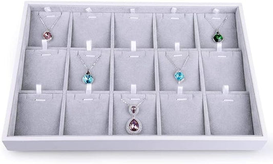 Oirlv Velvet Jewelry Organizer Trays Stackable Showcase Jewelry Display Storage Tray (15 Grids Insert)