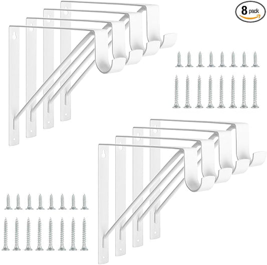 8 Pack Heavy Duty Closet Shelf & Rod Brackets, Wall Mounted Closet Shelf Brackets, 11 x 10.2 Inch Closet Shelf Brackets with Rod Support, White