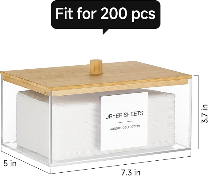 TIPGO Acrylic Dryer Sheet Holder with Lid, Clear Laundry Sheets Container with 27 Labels, Laundry Pods Storage for Laundry Room Organization