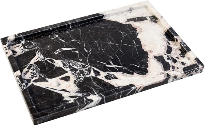 Real Luxurious Natural Marble Vanity Tray Genuine Marble Storage Tray for Home Decor Stone Tray for Bathroom/Kitchen/Vanity/Dresser,Plate Holder for Tissues, Candles, Towel