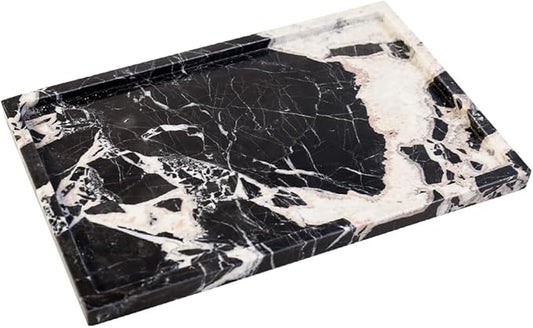 Real Luxurious Natural Marble Vanity Tray Genuine Marble Storage Tray for Home Decor Stone Tray for Bathroom/Kitchen/Vanity/Dresser,Plate Holder for Tissues, Candles, Towel