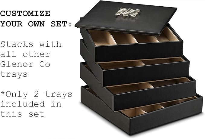 Glenor Co Earring Organizer Tray - Set of 2 - Stackable 32 Slots Jewelry Storage Trays - Display on Dresser or Drawer - Compatible with Other Trays - Black