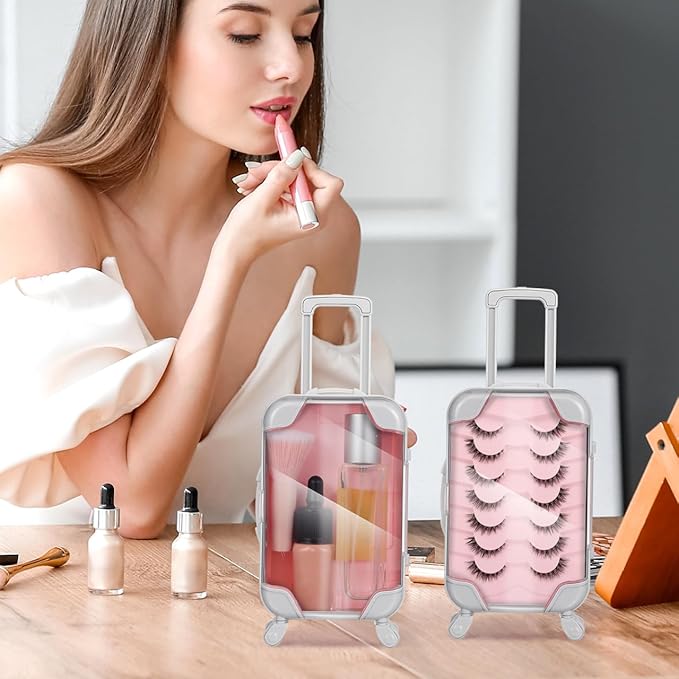 Unomor Portable Eyelash Storage Box Mini Suitcase Makeup Case Travel Cosmetic Organizer Compact Carrying Case for False Eyelashes and Small Accessories