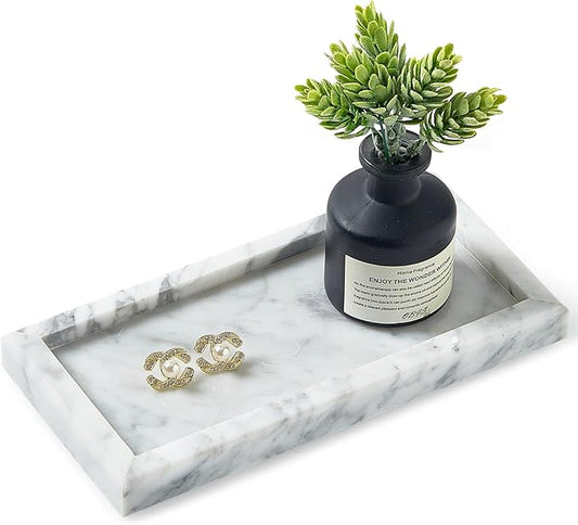 Natural Small Marble Vanity Tray, Luxury Stone Organizer for Bathroom & Kitchen | Holds Soap Dispenser, Jewelry, Perfume | Non-Resin, Non-Ceramic Décor