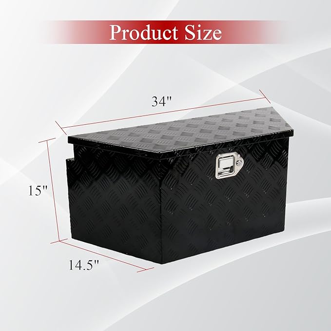 34''Inch Aluminum Trailer Tongue Tool Box Truck Bed Toolbox Truck Trailer Chest Box Underbody Storage Organizer Waterproof Square Storage Organizer w/Lock & Keys Black(‎34" Lx14.5 Wx15 H)