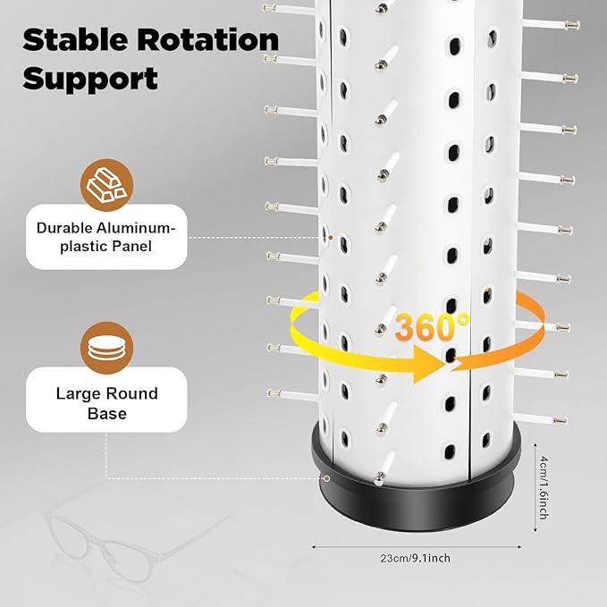 Rotating Glasses Display Stand Sunglass Holder, 44 Pairs Glasses Display Organizer with Mirror, Commercial Countertop Sunglasses Display Rack Sunglasses Holder Organizer (Round)