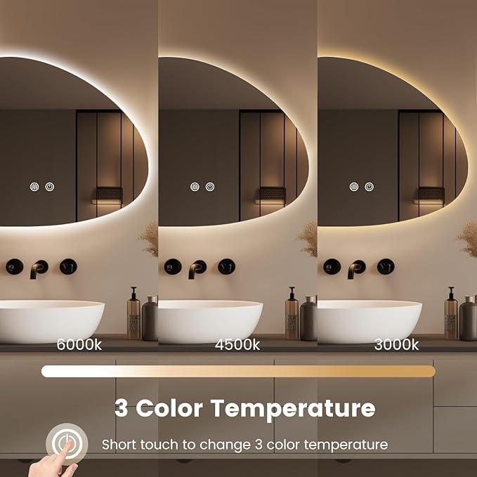 WallBeyond LED Bathroom Mirror with Lights, 20 x 25 Inch Led Bathroom Vanity Mirror for Wall, Anti Fog Mirror for Bathroom, 3 Colors and Dimmable Light