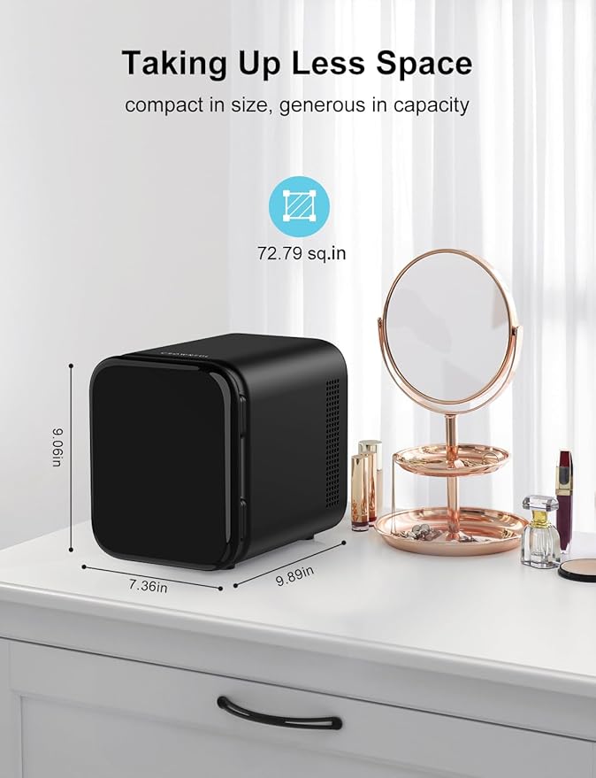 CROWNFUL Mini Fridge, 4 Liter/6 Cans Portable Skincare Fridge, AC/12V DC Cooler and Warmer Personal Refrigerator for Bedroom, Car, Dorm, Office, Food, ETL Listed Black