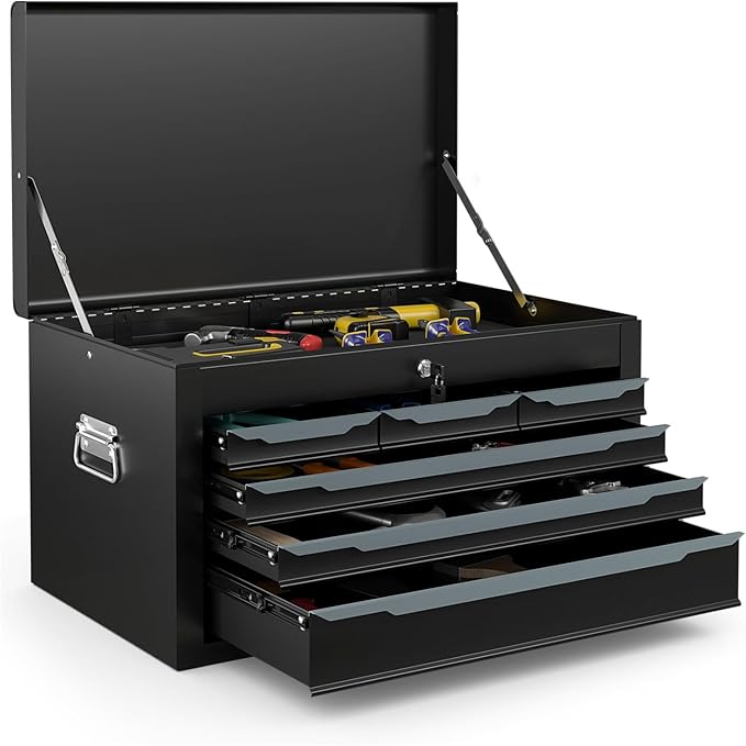 IRONMAX 6 Drawer Tool Box, 24" Lockable Toolbox with Top Tray, Portable Steel Storage Box Organizer, Heavy Duty Tool Chest Cabinet for Garage, Workshop, Repair Shop, Warehouse