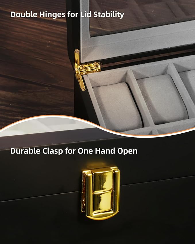 Uten 20 Wooden Watch Storage Box 2 Layers Organizer Collection Jewelry with Glass Lid