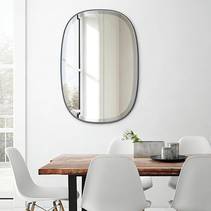 POZINO Matte Black Beveled Mirror, 24"x32" Rectangle Vanity Mirror for Over Sink, Modern Mirrors with Premium Metal Frame, Oblong Mirrors for Bathroom Bedroom Living Room, Horizontal Or Vertical