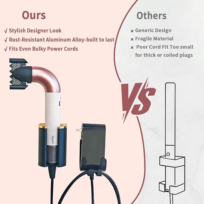 Dyson Airwrap Holder, Aluminum Curling Iron Holder Wall Mount for Dyson Airwrap/Airstraight/Shark Flex Style, Flat Iron Holder for Bathroom Storage, Black & Gold Chochoyah