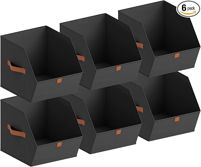 Fabric Closet Storage Cubes - 6 Pack Square Storage Bins with Dual Handles for Clothes, Towels, Toys, Cube Storage Organizers for Bedroom, Nursery, Shelves, Closet, Small Spaces, Black