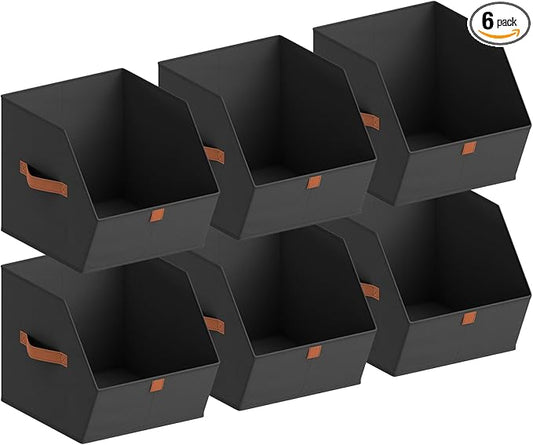 Fabric Closet Storage Cubes - 6 Pack Square Storage Bins with Dual Handles for Clothes, Towels, Toys, Cube Storage Organizers for Bedroom, Nursery, Shelves, Closet, Small Spaces, Black