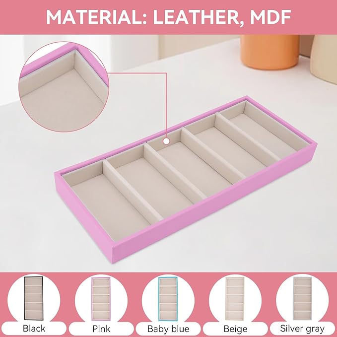 Sunglass Organizer, Pink Velvet Glasses Tray 5 Grids Stackable Display Case for Women Glasses Jewelry Display Watch