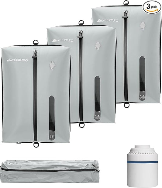 Vacuum Bag for Travel, Professional IPX8 Waterproof Reusable Vacuum Compression Bags for Travel Suitcases, Durable Space Saver Bag(3 PACK,With Pump)
