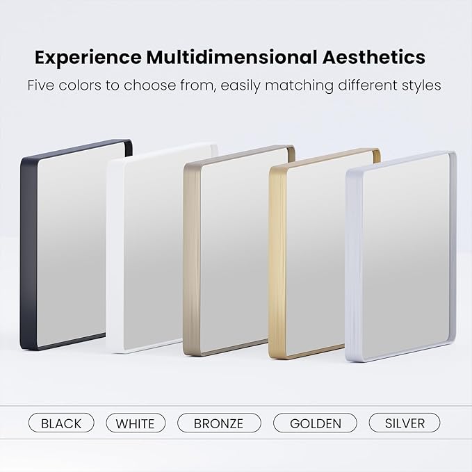 Gold Bathroom Mirror, 48x36 Inch Brushed Gold Metal Frame Mirror for Wall, Rounded Rectangle Bathroom Vanity Mirror, Tempered Glass, Anti-Rust, Horizontal/Vertical