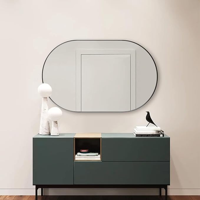 ANDY STAR Oval Bathroom Mirrors, 30x48’’ Double Vanity Mirror, Black Oval Mirrors for Bathroom, Stainless Steel Framed, 1’’ Deep Wall Mounted Vertical/Horizontal