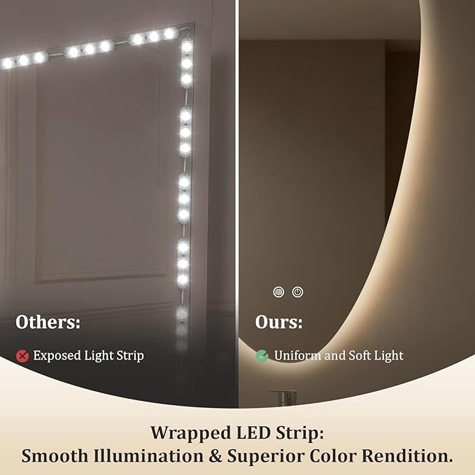 WallBeyond LED Bathroom Mirror with Lights, 20 x 31 Inch Led Bathroom Vanity Mirror for Wall, Anti Fog Mirror for Bathroom, 3 Colors and Dimmable Light
